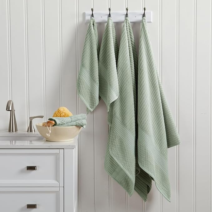 Springtree Home 100% Cotton Bath Towel Set of 4 | Super Soft & Absorbent with Quick-Dry Fibers | 4 Bath Towels | Textured and Durable Cotton | Krista Collection - Eucalyptus