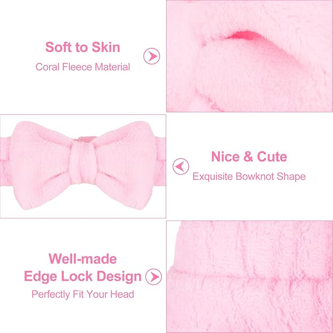 Ondder 8 Pcs Spa Terry Cloth Headbands for Skincare, Makeup, Face Wash - Cute Hair Bands with Bow for Women