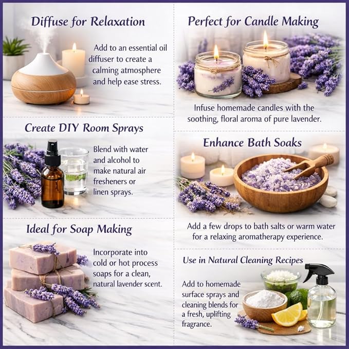 GreenHealth Lavender Essential Oil – 16 fl oz (473 ml) – 100% Pure & Uncut – Aluminum Bottle – Bulk Lavender Oil for Diffuser, Aromatherapy, Candles, Soap & DIY
