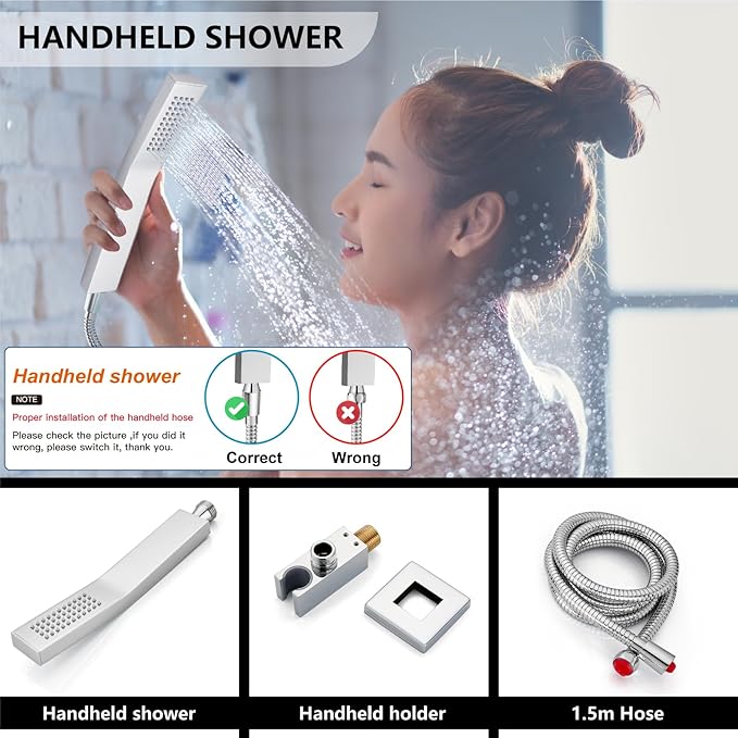 Midanya Shower System with Tub Spout,Bathtub Shower Faucet Set with Square Rainfall Head and Handheld Sprayer Wall Mount Tub Faucet Set with Valve and Trim Kit,8 Inch Polish Chrome