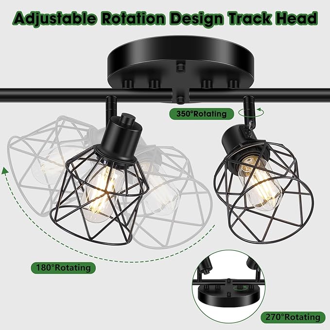 Baocuz 6-Lights Black Semi Flush Mount Ceiling Light, Multi-Directional Ceiling Light Fixtures, Rotatable Kitchen Track Lighting Fixtures with Wire Cages for Living Room, Dining Table, Foyer