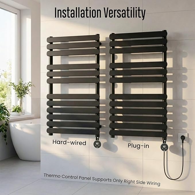 Towel Warmer, Large Size Heated Towel Rack with Built-in Timer and Temperature Control, Detachable Controller, Hardwired/Plug-in, Black