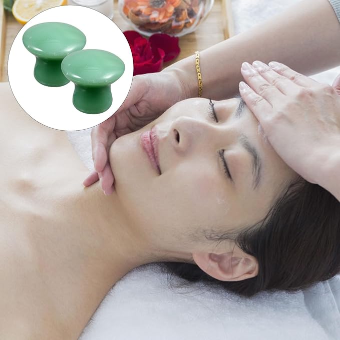 FOMIYES Jade Massager: Mushroom Gua Sha - 2Pcs Green Jade Quartz Mushroom Face Massage Rollers Stones Scraping Massage Tool for Men Women, Massager for Face, Eyes, Relieve Fine Lines and Wrinkles