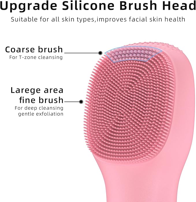 Facial Cleansing Brush Portable Waterproof Rechargeable Face Wash Brush Electric Deep Cleaning for Men and Women (Pink)