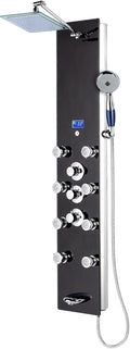 Blue Ocean 52” Aluminum SPA331B Tempered Glass Thermostatic Shower Panel Tower Column with Rainfall Shower Head, 8 Multi-Functional Nozzles, and Tub Spout (Premium Matte Black)