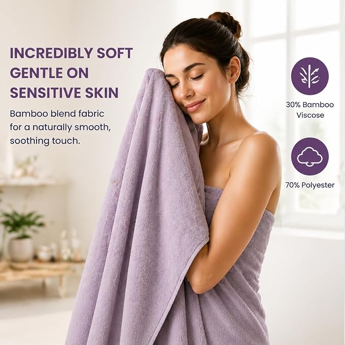 SEISSO 4 Pack Extra Large Bath Towels 63"x35", Bath Sheets for Sensitive Skin 70% Polyester 30% Viscose Fiber from Bamboo, Super Soft, Highly Absorbent & Quick Dry, Oversized Shower Towels