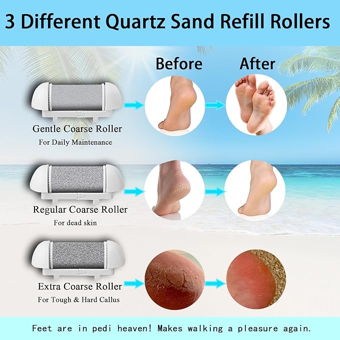 Callus Remover for Feet, 13-in-1 Professional Pedicure Tools Foot Care Kit, Foot Scrubber Electric Feet File Pedi for Hard Cracked Dry Dead Skin, 3 Rollers, 2 Speed, Battery Display (White&Blue)