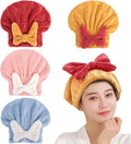 4Pcs Microfiber Hair Drying Cap,Ultra Absorbent Hair Towel Wrap Turban for Girls Women Soft Quick Dry Hair Towels with Bow Tie Shower Cap for Kids (Mixed Colors)