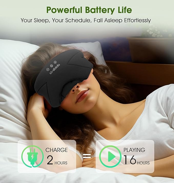 Sleep Mask with Headphones Bluetooth 5.4, LC-dolida Wireless Music Eye Mask for Sleeping Headphones with Soft Bamboo Cotton Cooling Breathable,Ultra-Thin Stereo Speaker for Side Sleepers-Ink