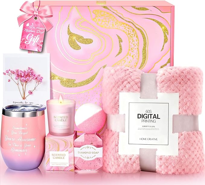 BodyRefresh Mothers Day Gifts for Mom, Birthday Gifts for Women Gift Baskets Self Care Package Gift Set With Blanket Get Well Soon Gift for Her Birthday Gift Ideas Spa Set for Grandma Adult Wife