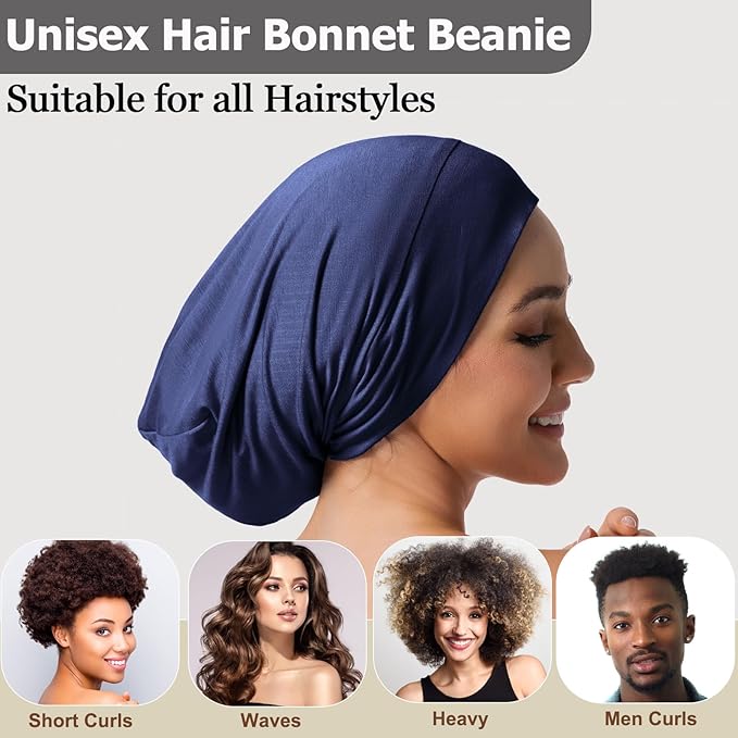 Satin Bonnet for Sleeping Night Cap, Adjustable Satin Lined Silk Bonnets Sleep Cap for Curly Hair Braids Beanie Black Women