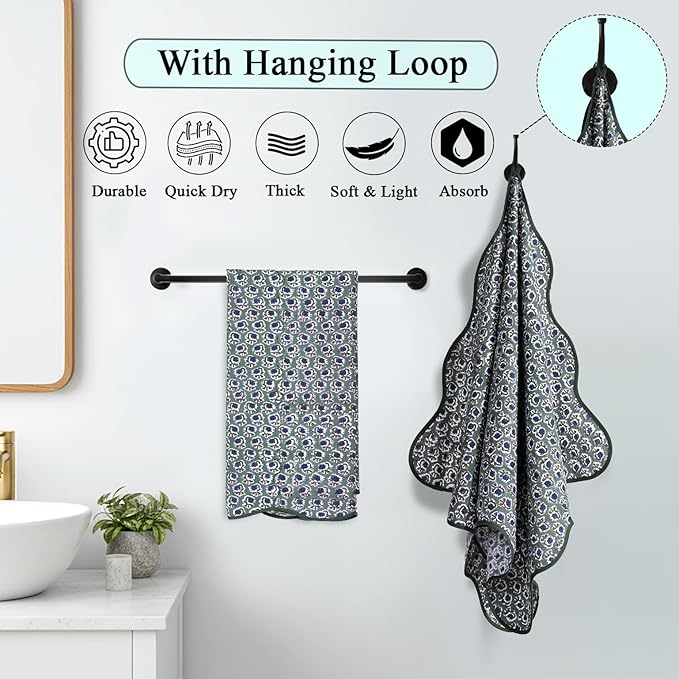 Ridhi Block Print Basil Green Cotton Spa/Beach Towel 27"x54" Set of 2 Handmade Bath Towel, Quick Dry Turkish Style Bath, Soft Absorbent Luxury Towel for Home, Gym & Spa, Boho Bathroom Décor
