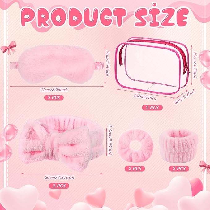 Hoteam 10 Pcs Spa Party Supplies Gift for Mother's Day Sleepover Party Favor Spa Headband Wristband Sleep Eye Mask Velvet Scrunchies for Skin Care Makeup Slumber Night Favor(Pink)