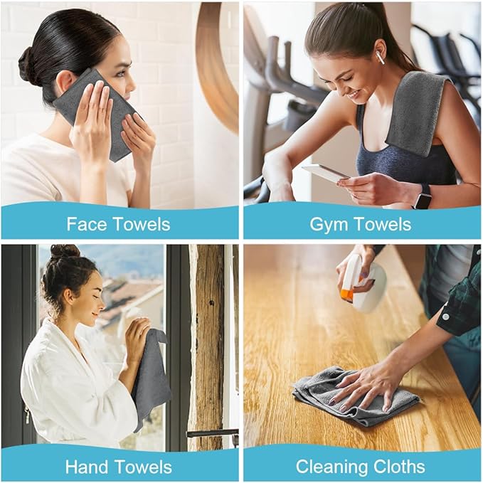 Orighty Washcloths, 5 Pack Microfiber Face Towels, Highly Absorbent and Soft Feel Wash Cloths & Hand Towels for Bathroom, Hotel, Spa, and Gym, 11.5x11.5 Inch, Grey