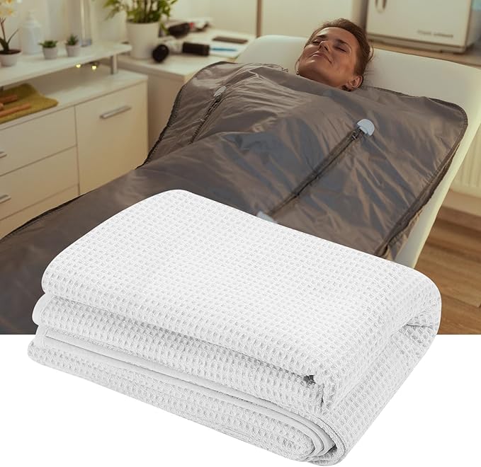 Juexica 1 Pack 70" x 30" Sauna Blanket Insert Towel Cotton Soft Waffle Comfortable Absorbent Towel for Infrared Sauna Blankets Spa, Soft Reusable and Machine Washable (White)