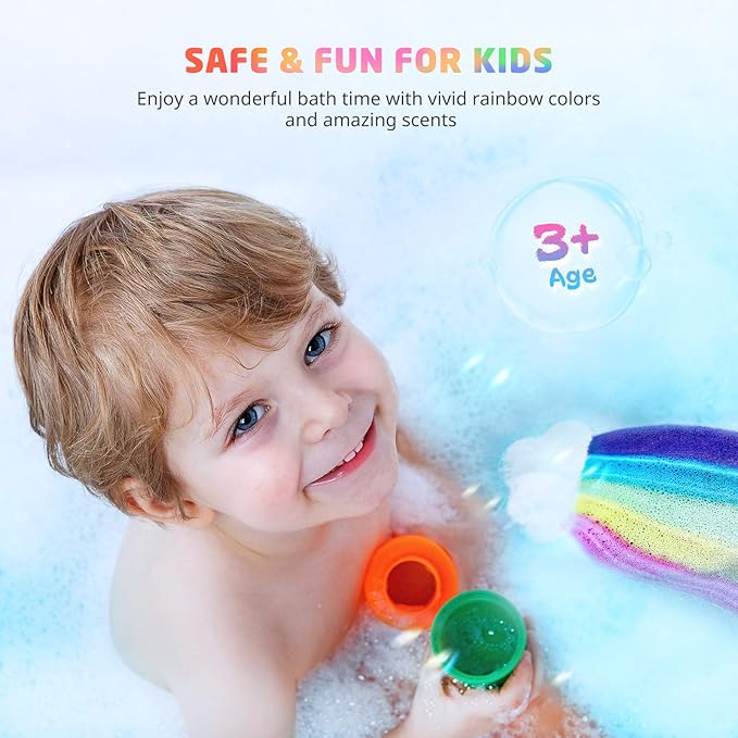 Rainbow Bath Bombs for Kids, 4 XL Kid Bath Bombs with Surprise Colors Inside, Organic Bathbombs for Women, Stocking Stuffers for Kids Christmas Gifts for Girls Boys
