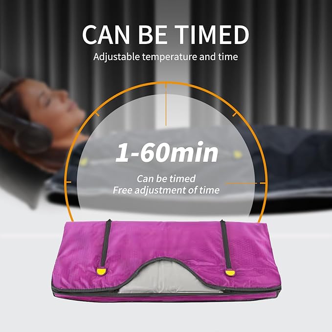 Infrared Sauna Blanket, Upgraded Blanket for Detox, Home Sauna with Remote, Including 5 Pieces Plastic Sheeting for Body Wrap (Purple)