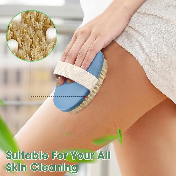 Gejoy 10 Pcs Dry Brushing Body Brush for Lymphatic Drainage Exfoliating Brush with Massage Nodule Dry Skin Body Scrubber Cellulite Shower Circulation Dead Exfoliator (4.92 x 2.56 Inches,Sky Blue)