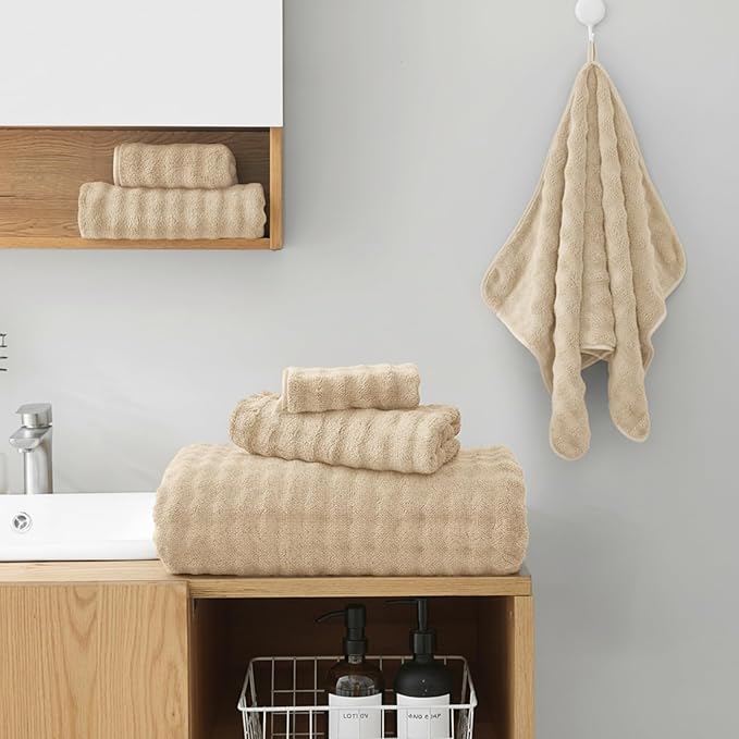 KBY Bath Towels Set of 2, Extra Large Bath Sheets 40X80 Inches,Quick Dry, Ultra Soft，Durable & Super Absorbent Oversized Bathroom Towel Sets for Adults, Gym, Spa, Pool & Hotel (Beige, 2 Piece)