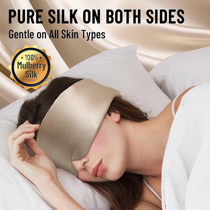 100% Mulberry Silk Sleep Mask, Large Eye Cover for Sleeping, Comfortable and Pressure-Free Sleeping Masks for Women Men, Completely Blackout (Taupe)