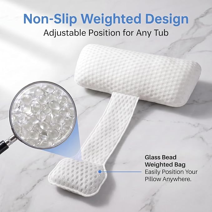 Hot Tub Pillow for Outdoor Bathtub（2-Pack）, Non-Slip Universal Spa Headrest Bath Pillow for Bath Tub, Lounge Chair Pillow, Comfortable Head and Neck Support with Weighted Adjustable Strap