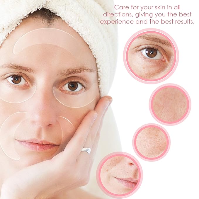 Syhood 12 Pieces Silicone Eye Wrinkle Pads Anti Aging Silicone Pads Reusable Reduce Skin Wrinkles Under Eye Patches Cleavage for Mouth and Eyes(Transparent)