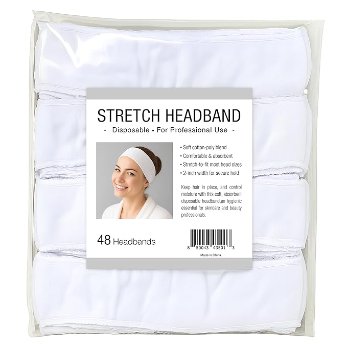 APPEARUS Disposable Headbands without Closure Stretch Cotton Cloth Spa Facial Headband (48 Count)