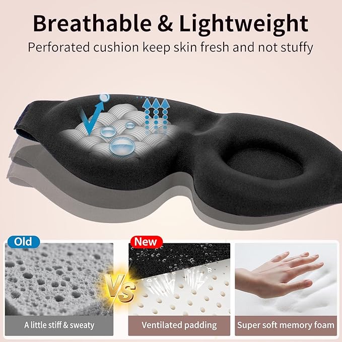 NEWVANGA Sleep Mask for Back and Side Sleeper, Block Out Light, Luxury Sleeping Eye Mask of 3D Night Blindfold, Zero Pressure Breathable Travel Eye Cover Grey