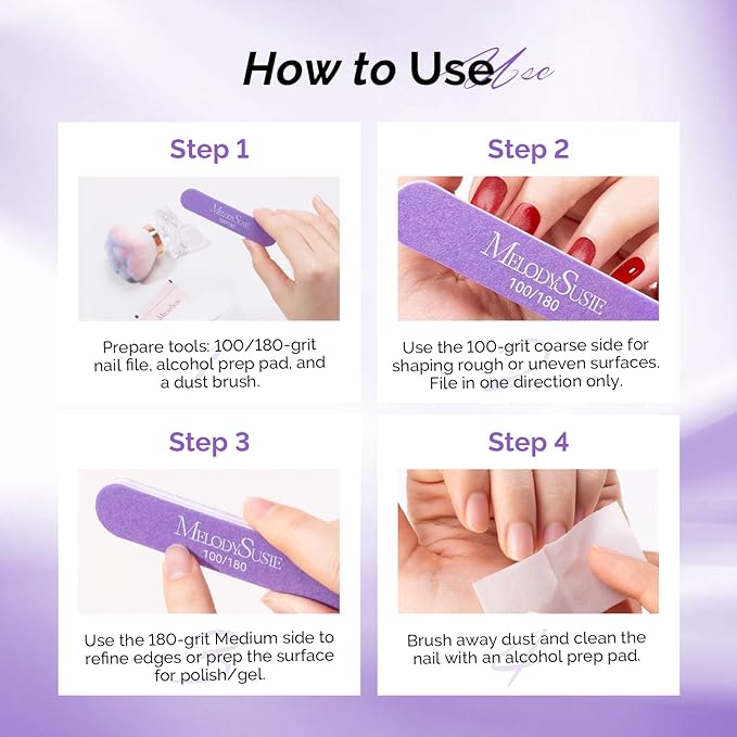 MelodySusie Nail File Kit, 7Pcs Double Sided 100/180 Grit Mixed-Shape Emery Boards for Nails, Professional Manicure Pedicure Supplies for Home and Salon Use, Mothers Day Gifts, Purple