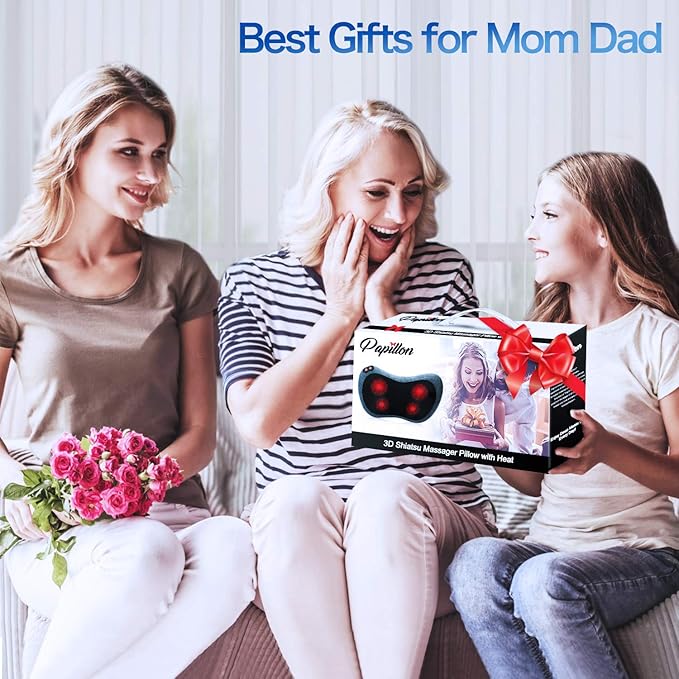 Papillon Mothers Day Gifts for Mom,Back Massager with Heat,Shiatsu Neck Massager Pillow for Back,Neck,Shoulder,Foot&Lower Back Pain Relief,Relaxation Gifts for Women/Mom/Fathers Day (Cyan Blue)