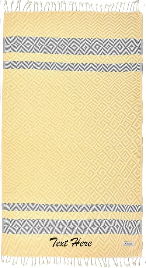 Personalized Embroidered Beach Towel | Throw Blanket, Easy Carry Sand Free, Highly Absorbent, Quick Dry, Turkish Towels for Camping Bath Sauna Beach Gym Pool Yoga SPA by Lahammam, Newdiz, Yellow