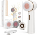 Electric Facial Cleansing Brush, Rechargeable Waterproof Dual Rotating Face Scrubber with 3 Interchangeable Heads, Soft Silicone Face Brush, White