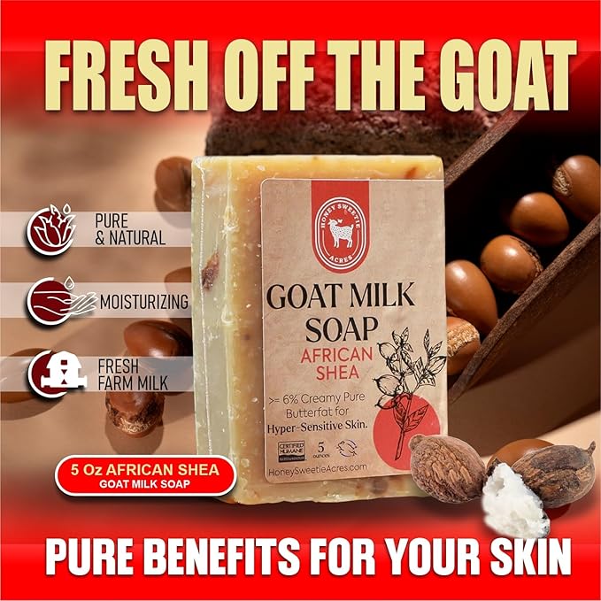 Honey Sweetie Acres African Shea Goat Milk Soap - Handmade 5 oz Bar, Made with Natural Ingredients, Moisturizing & Gentle, Made in the USA