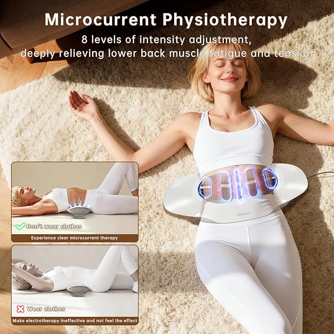 Zenopax Electric Lumbar Traction Device, Multifunctional Back Traction Device with Dynamic Traction, Left-Right Swing, 8-Level Electrotherapy, Vibration Massage, 3-Level Hot Compress, Beige