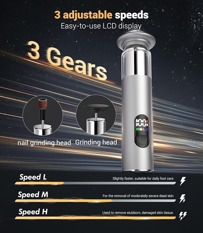 Electric Foot Callus Remover,Rechargeable Electric Callus Remover for Feet【Variable 3-Speed & LED Light】【Removes 99.92% of Calluses】Portable Foot File Pedicure Kits with 60 Grit Pads-Silver5