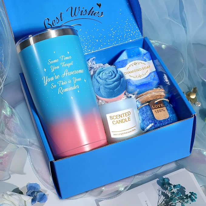Gifts for Women, Mothers Day Gifts for Mom Sister Girlfriend Grandma Bestie Daughter Her Teacher Appreciation Graduation Gift, Self Care Spa Baskets Set Blue