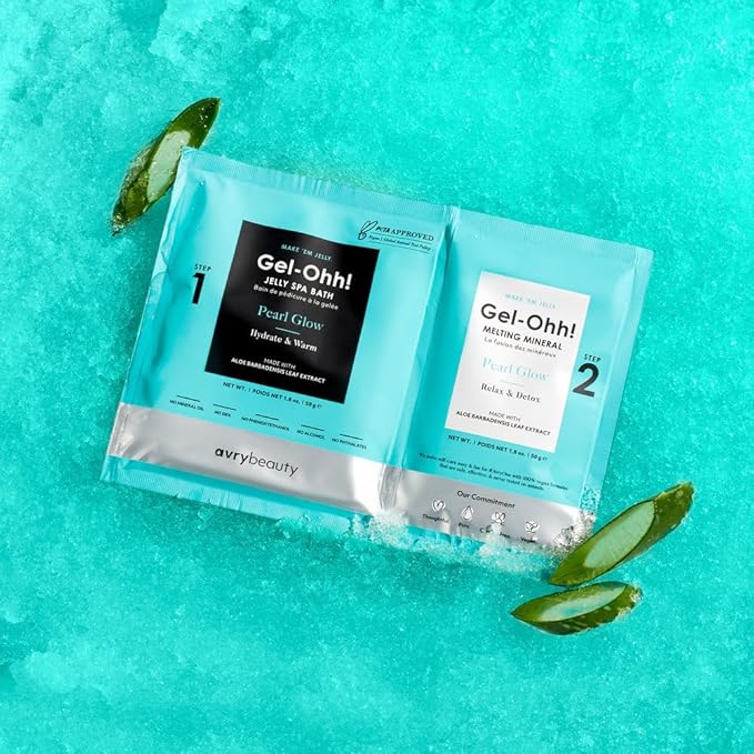 AvryBeauty Gel-Ohh Jelly Spa Bath 3 Pack, Pearl Glow, Clean Scented, Aloe Infused, Jelly Pedicure, Salon Services, Pedicure, Salon Pedi, Relaxation, Heat & Aroma Therapy, Foot Care