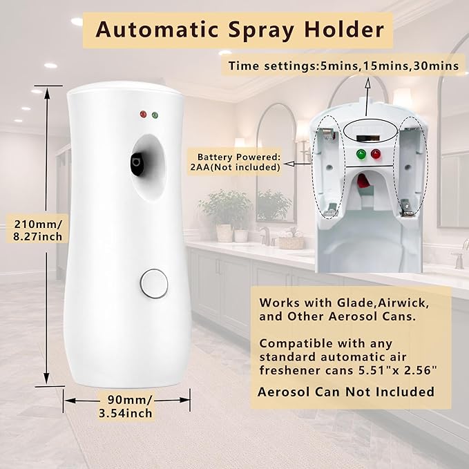 Automatic Air Freshener Spray Dispenser (2-Pack),Adjustable Time Spray, Free Standing or Wall Mounted Battery Operated Machine for Home, Indoor, Bathrooms, Offices, Hotels and Commercial Places (W-01)