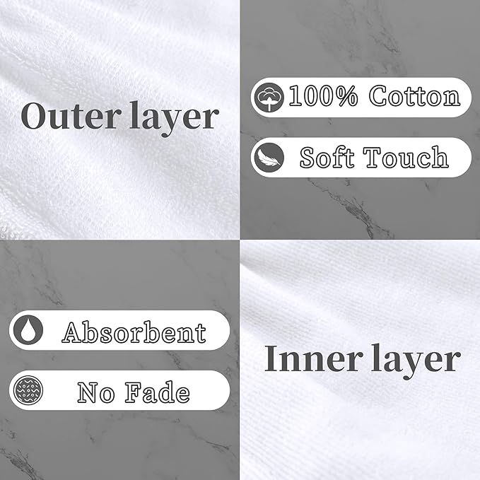 VOOVA & MOVAS White Exfoliating Washcloth 6PC, 8.3"x6.3" - 100% Cotton, Soft Absorbent Body Shower Glove Washcloth with Hanging Loop, Wash Mitts for Body