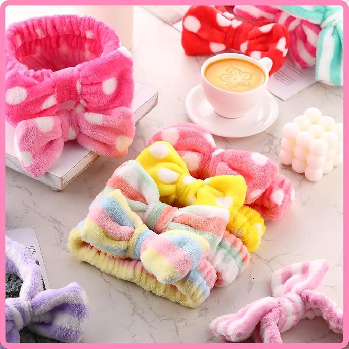 WILLBOND 24 Pieces Spa Headband Bulk Skincare Headbands Face Wash Makeup Hairband Bow Facial Washing Face Head Wraps Adjustable Soft Flannel Towel for Women Shower (Vivid)