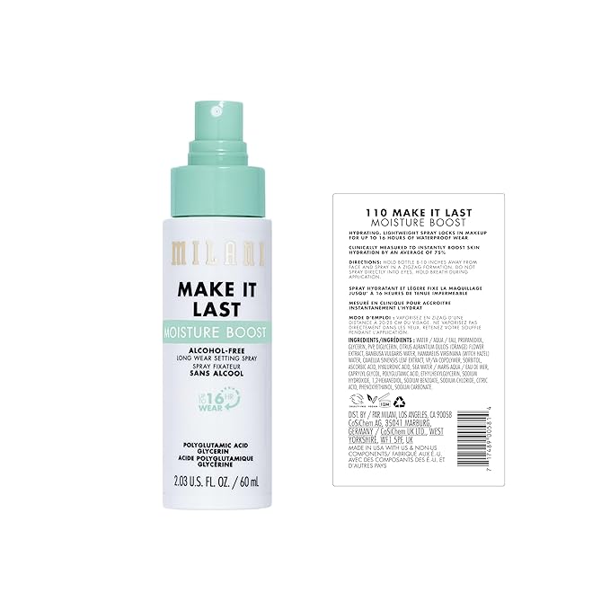 Milani Make It Last Moisture Boost Setting Spray - Alcohol Free Waterproof Makeup Finishing Mist - Hydrating & Soothing Formula for Sensitive Skin - 1 Count