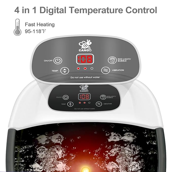 Foot Spa Bath Massager with Heat Bubbles and Vibration Massage and Jets, 16 OZ Calming Lavender Foot Soak Epsom Salt, CANGO Foot Soaker With Infrared Light, 22 Massage Rollers, Adjustable Temp - Black
