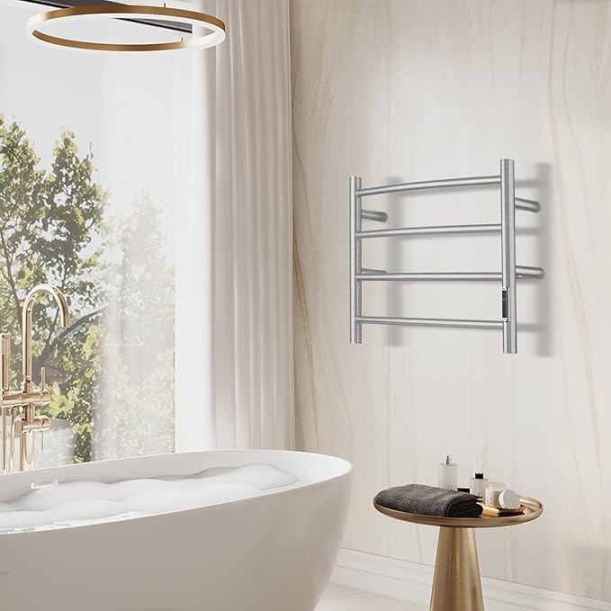 Towel Warmer with Built-in Timer for Bathroom Wall Mounted Bath Towel Heater Plug-in Electric Heated Towel Rack Brushed ETW29