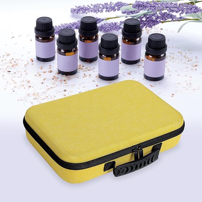 Essential Oils Carrying Case Holds 60 Grids for 1-3ML Roller Bottles 5ml, 10ml, 15ml Bottles Storage Organizer Bag Hard Shell EVA, Essential Oil Bag with Detachable Sponge Pad Yellow