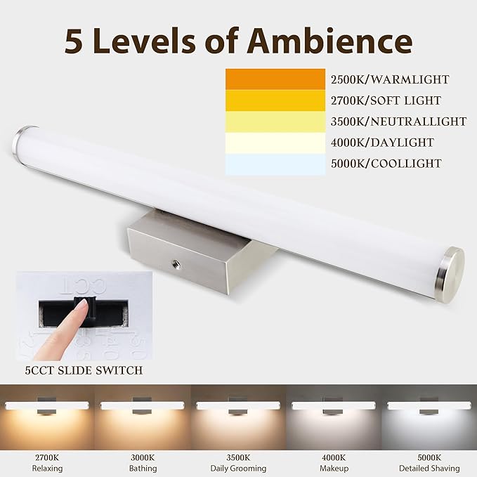 Bathroom Light Fixtures Over Mirror 22IN, 19W 5CCT Dimmable Modern Vanity Lights,Bar Vanity Light for Bathroom Mirror Restroom, Wall Light Fixtures Vanity Lighting