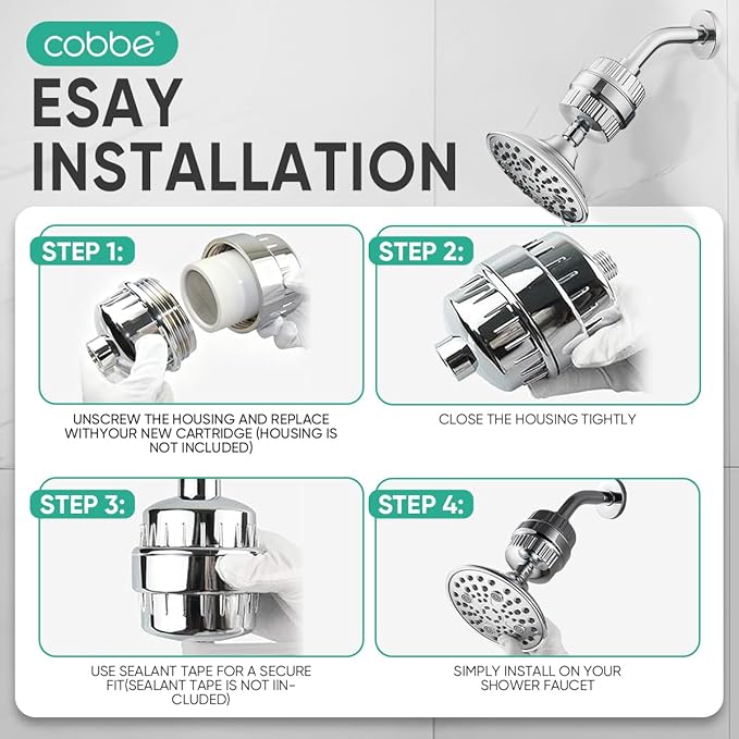 Cobbe 20 Stage Shower Head Filter with KDF-55 for Hard Water, High Output Water Filter with 2 Replaceable Cartridges - Removing Chlorine and Harmful Substance, Chrome