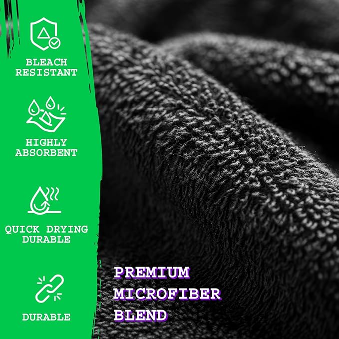 GREEN LIFESTYLE Black Microfiber Bleach Safe Towel Bulk Sets, Premium Spa Quality, Super Soft and Absorbent for Gym, Pool, Spa, Salon and Home (24 Pack)