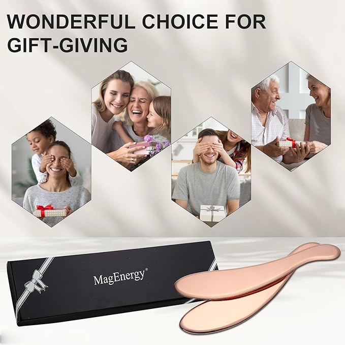 MagEnergy Gua Sha Tool Pure Copper Scraping Back Massager Guasha Board for Neck and Body Special Gifts for Grandparents Parents Friends