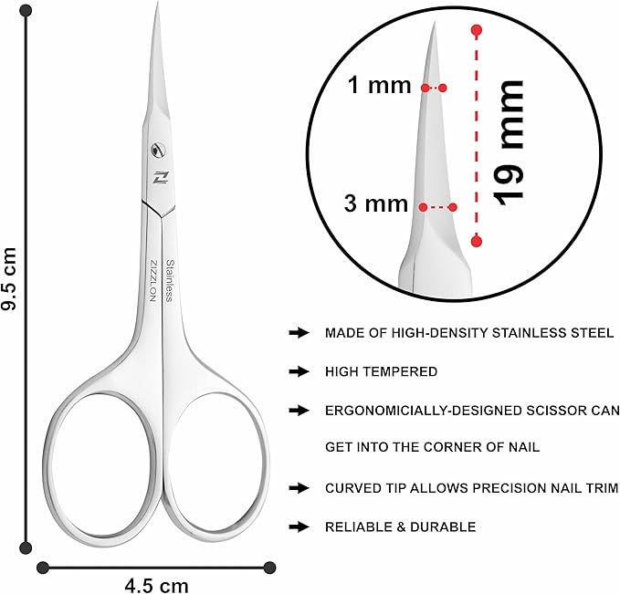 Cuticle Scissors Extra Fine Curved Blade, Extra Slim Scissors for Cuticles Care Professional Manicure Scissors with Precise Pointed Tip Grooming Blades, Eyebrow, Eyelash, and Dry Skin