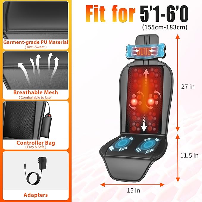 Shiatsu Back Massager with Heat, Massage Chair Pad for Full Back, Chair Massager with Neck Support Suitable for Office/Home/Father/Mother